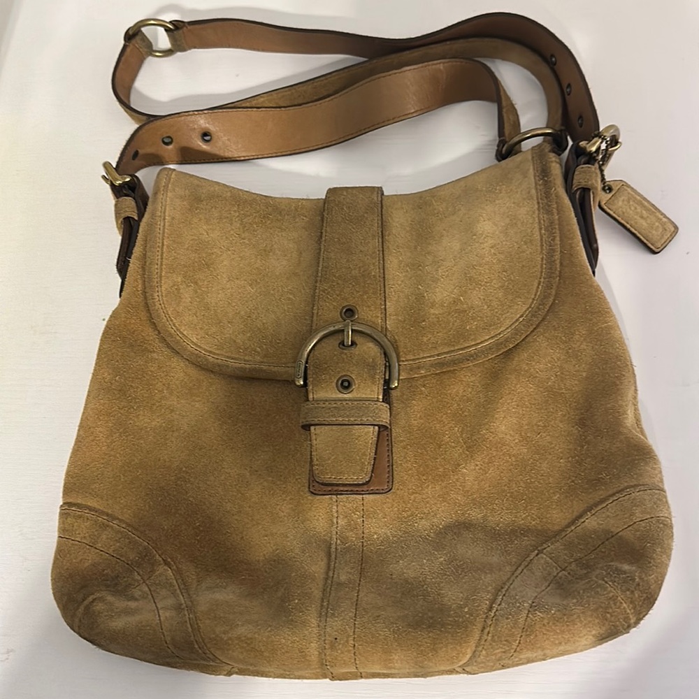 Coach, beige suede cross body bag.